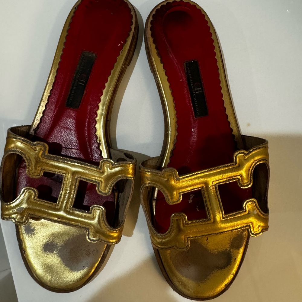 Carolina Herrera Gold Slide Sandals